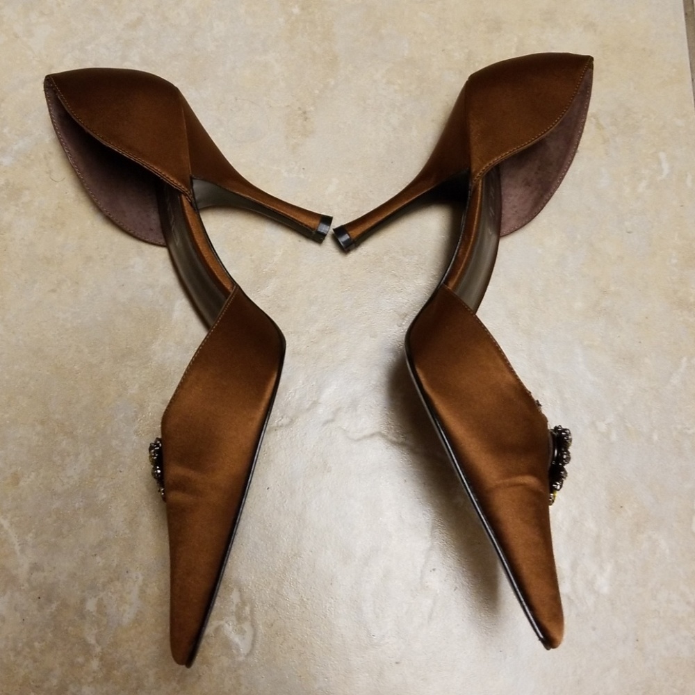 Rust Colored Satin Heels - Picture 2 of 5